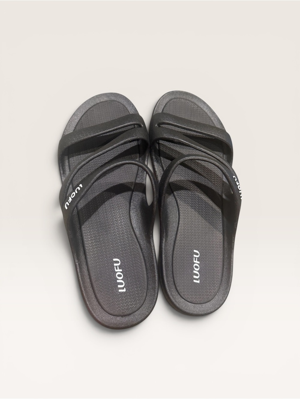 Women's Black Slide Sandals - Strappy Comfort Slippers